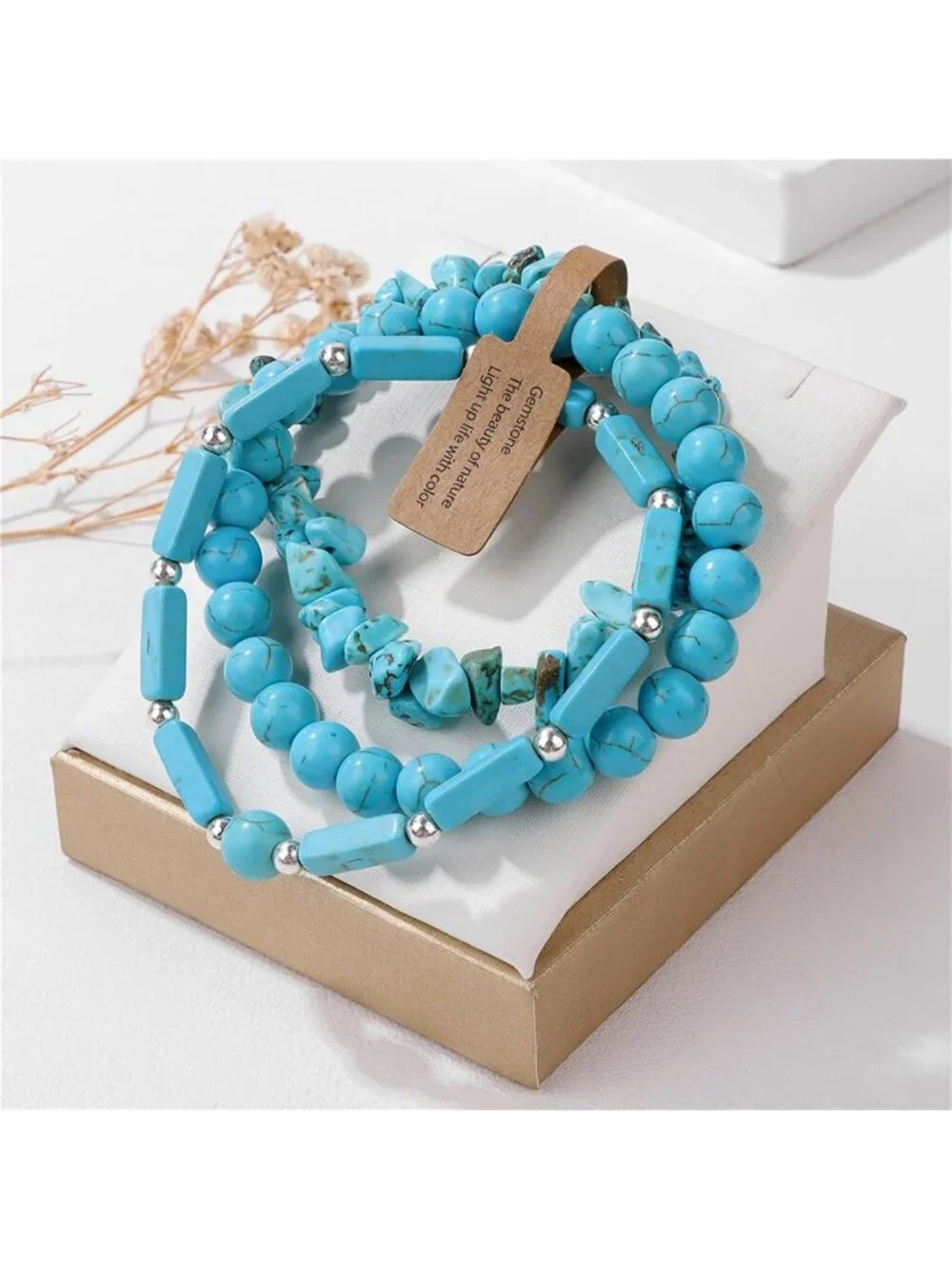 Set of 3 Handmade Natural Stone Bracelets - 8mm Crystal Beaded Stretch Jewelry
